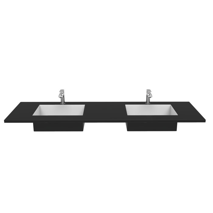 CastelloUSA 72'' Solid Surface Double Vanity Top with Sink and 2 Faucet